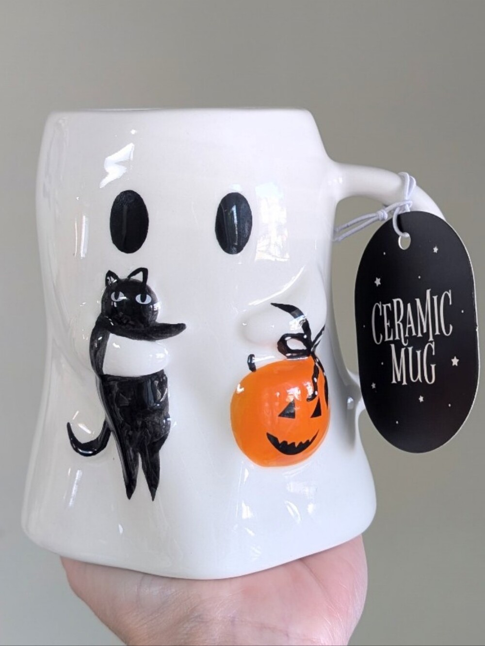 Wickedly Cute Sculpted Ghost with Cat Halloween Mug by Sunday Morning Ceramics👻